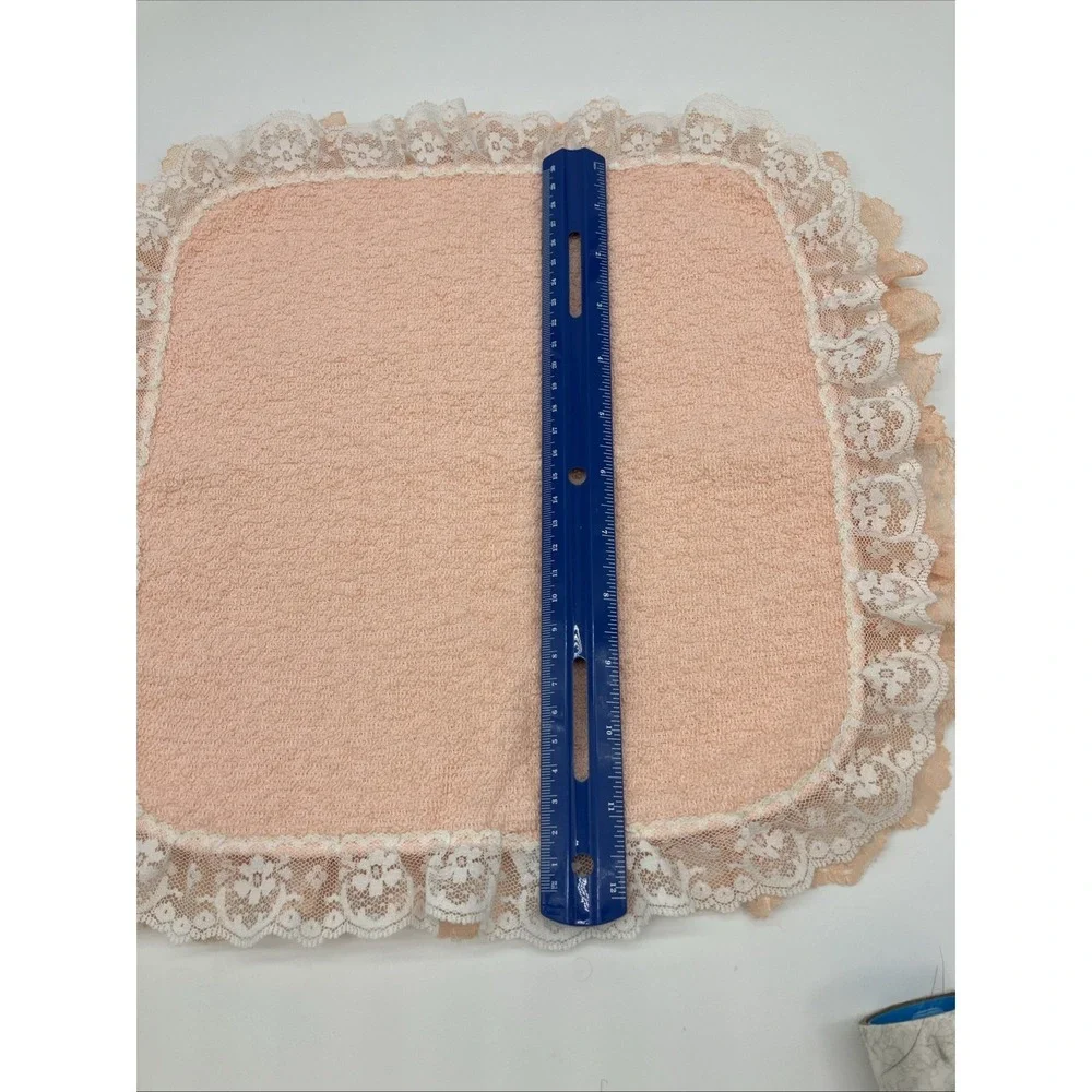 2 Vtg Cannon All Cotton Orange Peach Lace Washcloths USA Granny Cottage Coquette